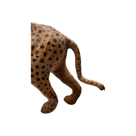 Mid-century 1970s Vintage African Leather Wrapped Hand Painted Leopard Statue - Picture 7 of 7